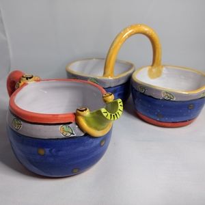 Schaeffer Pottery creamer and double bowl …